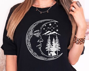 Women Moon Camping Tshirt Comfort Color, Sleepaway Camp Shirt, Besties Camping Shirt, Simple Family Vacation Shirts, Sweet Summer Time Shirt