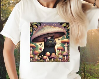 Mushroom and Cat Shirt, Cat Mushroom Shirt, Cat Mommy Shirt, Cottagecore Cat Shirt, Fungi Tshirt, Fungus Shirt, Aesthetic Mushroom Shirt