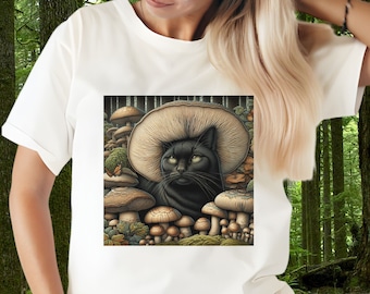 Cat and Mushroom Shirt, Cat Mushroom Shirt, Cottagecore Cat Shirt, Goblincore Crewneck, Forestcore Tshirt, Fungi Tshirt, Gift For Cat Lovers