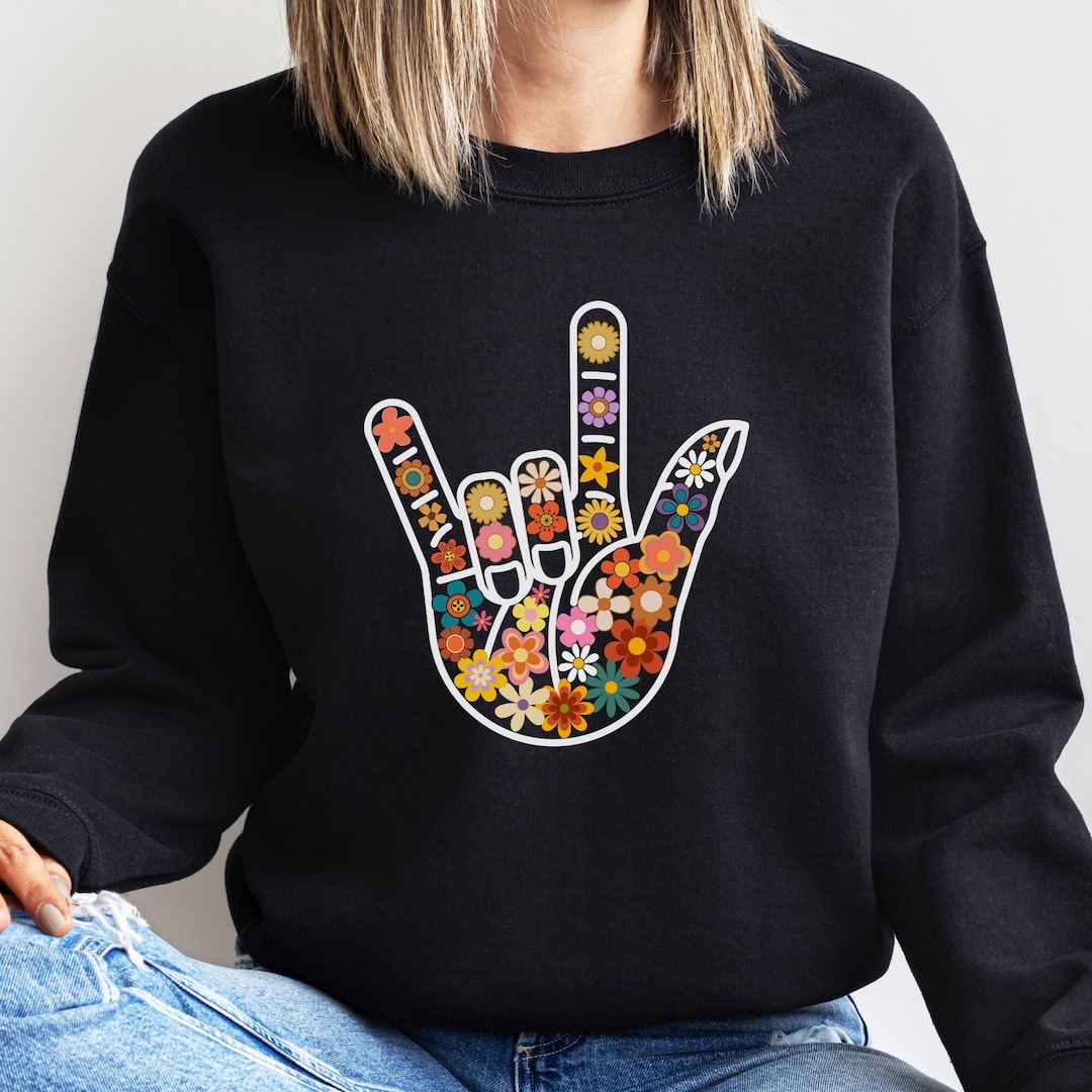 Vintage Floral ASL Crewneck ASL Sweater ASL Love Sign Language