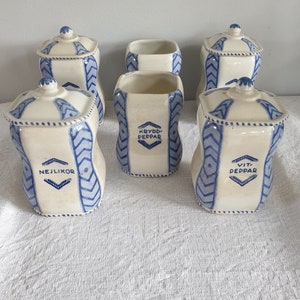A set of 6 Vintage Spice Jars from Gustavsberg Sweden Design Wilhelm Kåge 1920/30s