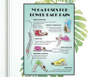 Yoga poses art for lower back pain | Yoga Poster download to use as Fitness printable wall art also as Sport prints for home decor
