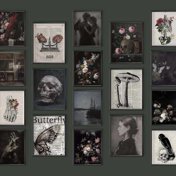 Dark 18 prints | Dark Academia Decor Aesthetic Mega Bundle Printable Wall Art Set, Indie Vintage Gothic Room Decor Downloadable Gallery Set
