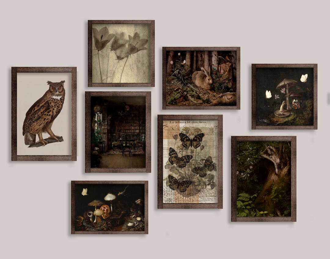 Set of 8 Dark Moody Art Prints Gallery | Dark Academia Wall Art ...
