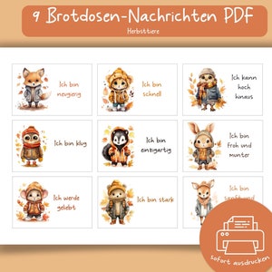 Actualités boîtes à lunch Cartes d'affirmation à imprimer soi-même PDF enfants renforcent les encouragements écoliers croyances positives animaux d'automne