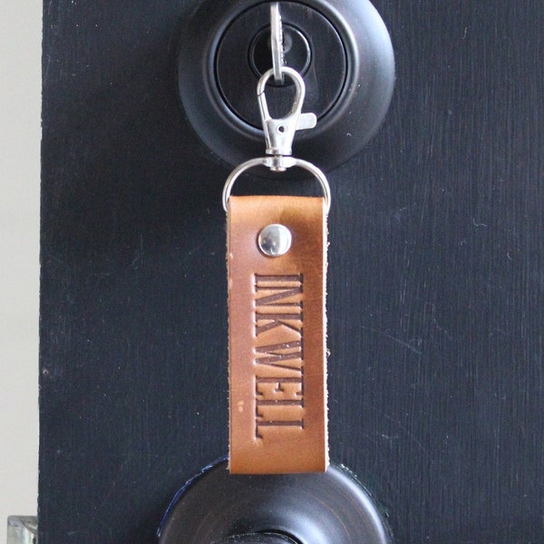 Inkwell beach Oak Bluffs Martha's Vineyard Brown Leather Keychain Key fob ring