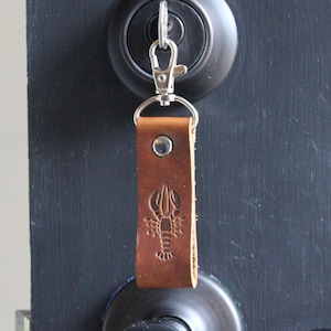 Lobster Brown Leather Keychain Handmade in USA Key ring