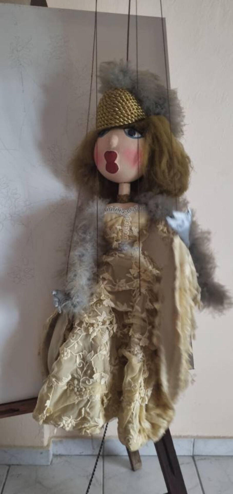 Lace Puppet Vintage Made in the 90s Really Tall Handmade Marionette Miss Butterfly ...