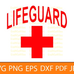 May include: Red and white lifeguard sign with the word "LIFEGUARD" in bold red letters and a red cross.
