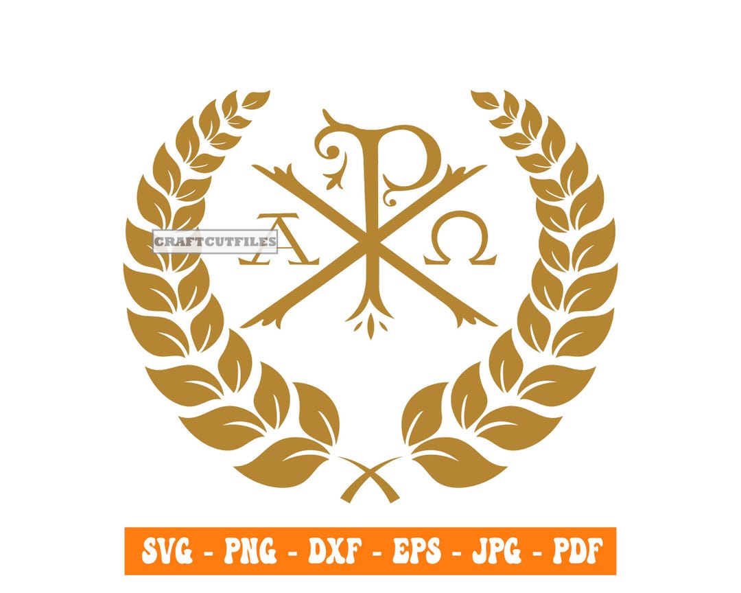 Chi Rho Alpha Omega Vector Laurel Chi Rho SVG PNG DXF, Chi Rho Alpha Omega, Christian Symbol ...