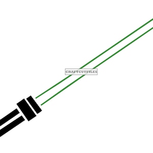 May include: A black and green lightsaber with a double-edged blade.