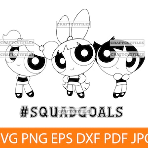 Kader Ziele +2 SVG PNG DXF, Best Friends zwart, Powerpuff Girls zwart, Clipart, Dateien für Cricut, Schnittdateien für Silhouette, T-Shirt-Design