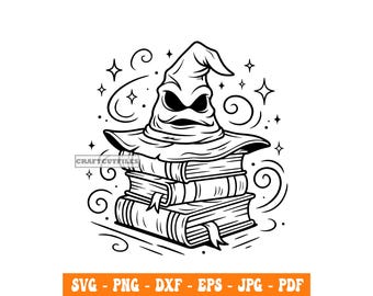 Wizard Hat with Spell Books SVG PNG DXF, Magical Witch Hat Clipart, Fantasy Book Stack Cut File for Cricut and Silhouette