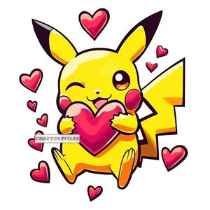 Pikachu Valentine PNG, Pikachu Holding Heart PNG, Cute Pikachu PNG, Pikachu Printable, Pikachu T-Shirt Sublimation, Cameo, Digital Download