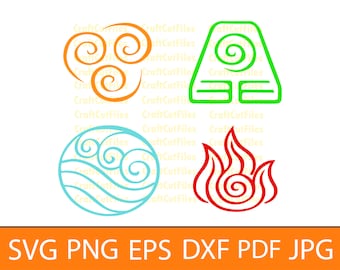 Avatar symboles SVG PNG DXF, 4 quatre éléments, Avatar symboles Clipart, fichiers Cricut, couper des fichiers pour les artisans, Pdf, vecteur, autocollant autocollant vinyle