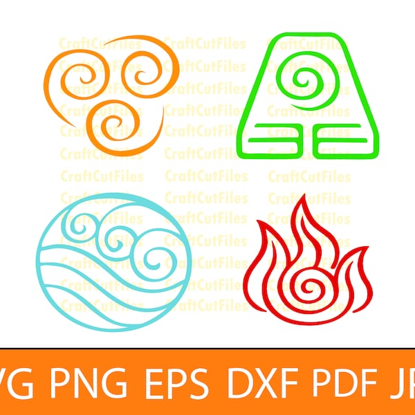 Avatar Symbols SVG PNG DXF, 4 Four Elements, Avatar Symbols Clipart, Cricut Files, Cut Files For Crafters, Pdf, Vector, Sticker Decal Vinyl