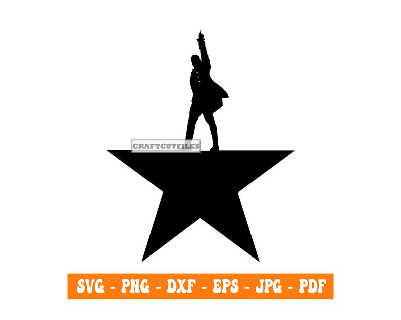 May include: Black silhouette of a person standing on a five-pointed star. The person is raising their right arm in the air. The star is a symbol of the United States.