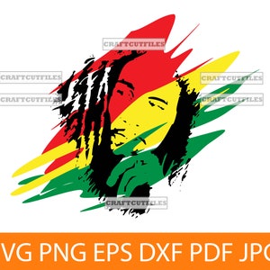 Bob Marley SVG, Bob Marley Clipart, Bob Marley-Dateien für Cricut, Bob Marley geschnitten Datei für Silhouette, Dxf, PNG, Vektor, Vinyl, Druckdateien