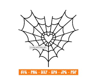 Heart Spider Web Valentines Day SVG PNG DXF, Clipart, Files For Cricut, Cut Files For Silhouette, Cameo, Laser Cut, Decal, Sticker, Digital