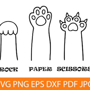 Cat Paw SVG PNG DXF, Rock Paper Scissors Svg, huisdier dier Paw Svg, cadeau voor kattenliefhebbers, bestanden voor Cricut, gesneden bestand voor silhouet, Vector
