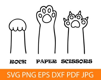 Pata de gato SVG PNG DXF, Piedra, papel o tijera SVG, Pata de mascota SVG, Regalo para amantes de los gatos, Archivos para Cricut, Archivo de corte para silueta, Vector