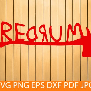 Puede incluir: Silueta de hacha roja con la palabra "REGUM" escrita en una fuente estilizada. El hacha y la palabra están sobre un fondo de veta de madera. SVG PNG EPS DXF PDF JPG.