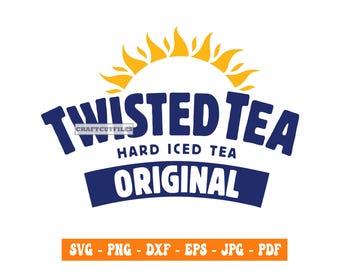 May include: A blue and yellow logo for Twisted Tea Hard Iced Tea. The logo features a stylised sun with flames and the text "Twisted Tea" in a bold, white font. Below the text is the phrase "Hard Iced Tea" in a smaller, white font. The word "Original" is in a white font on a blue banner.