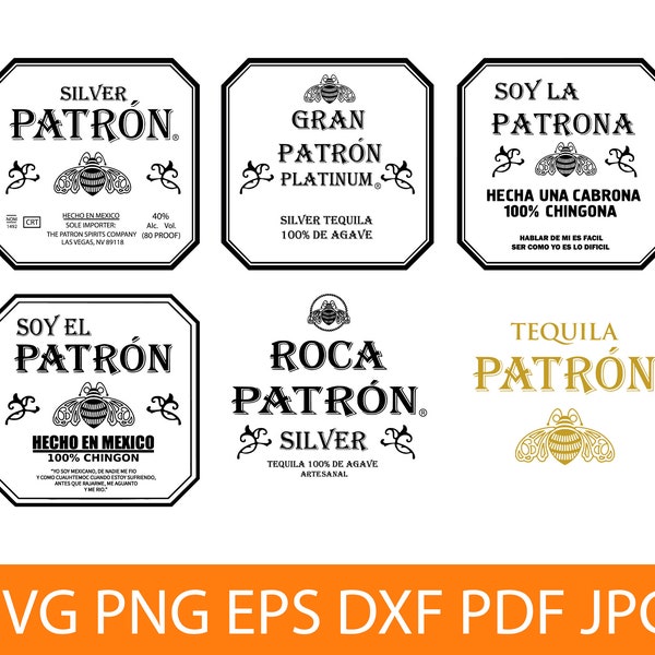 Tequila Label SVG Bundle, Tequila SVG, Soy La Patrona, Silver Patron, Clipart, Files For Cricut, Cut File For Silhouette, Print Files