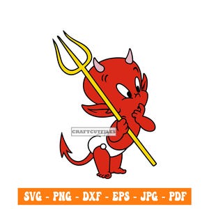 Kleiner Teufel SVG PNG DXF, niedlicher Baby Teufel geschnittene Datei, Halloween Cartoon rote Dämon Clipart, lustiger Dreizack Vektor für Cricut Silhouette