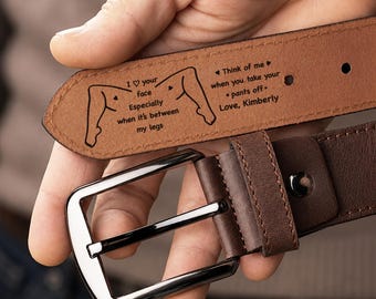 Custom Leather Belt for Men, Funny Engraved Personalized Gift for Husband Boyfriend, Romantic Valentine Anniversary Gift for Him