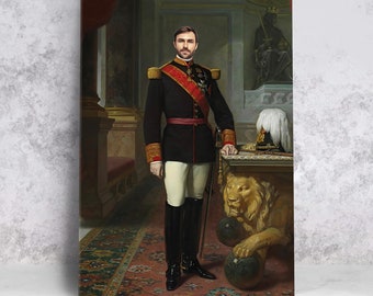 NOBLE GENERAL Human Royal Portrait Aesthetic Poster, Customizable Royal Male Portrait, Photo To Portrait, Housewarming Party Present