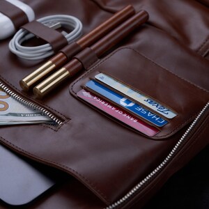 Handmade Full Grain Leather Laptop Bag – Slim Briefcase with Magnetic Pocket image 19