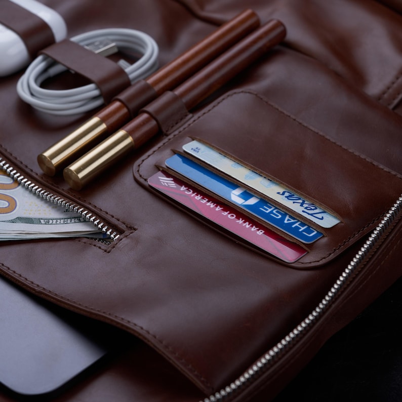 Handmade Full Grain Leather Laptop Bag – Slim Briefcase with Magnetic Pocket image 19