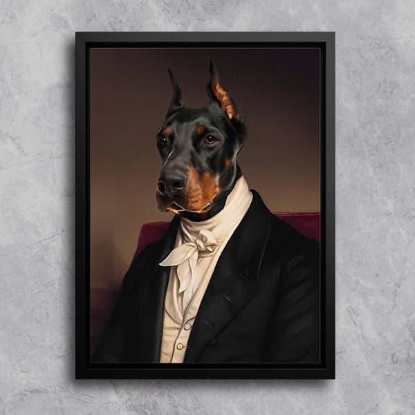 CUSTOM CLASSIC PET Portrait, Custom Historical Pet Portrait from Photo, Doberman Gifts, Pet Illustration, Victorian Unique Pet Portrait