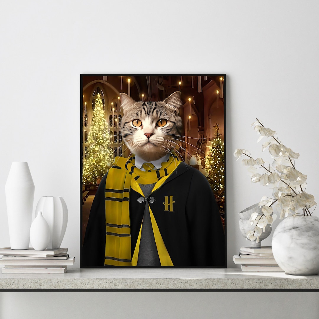HUFFLEPUFF HARRY POTTER Pet Portrait, Art Funny Pet Lover Gift, Custom