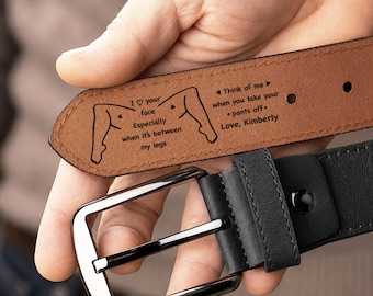 Engraved Custom Leather Belt for Men, Funny Romantic Gift for Husband Boyfriend, Personalized Anniversary Birthday Gift for Him