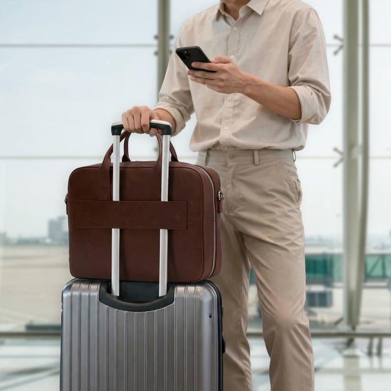 Handmade Full Grain Leather Laptop Bag – Slim Briefcase with Magnetic Pocket image 15