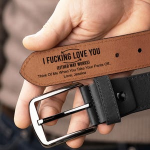 Custom Leather Belt Engraved Inside, Funny Secret Message, Personalized Gift for Boyfriend, Husband, Gift Box Included