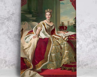 QUEEN IN GOWN Royal Costume Portrait Wall Art, Renaissance Medieval Outfit, Perfect Mother's Day Present For Her, Luxury Aesthetic Wall Art