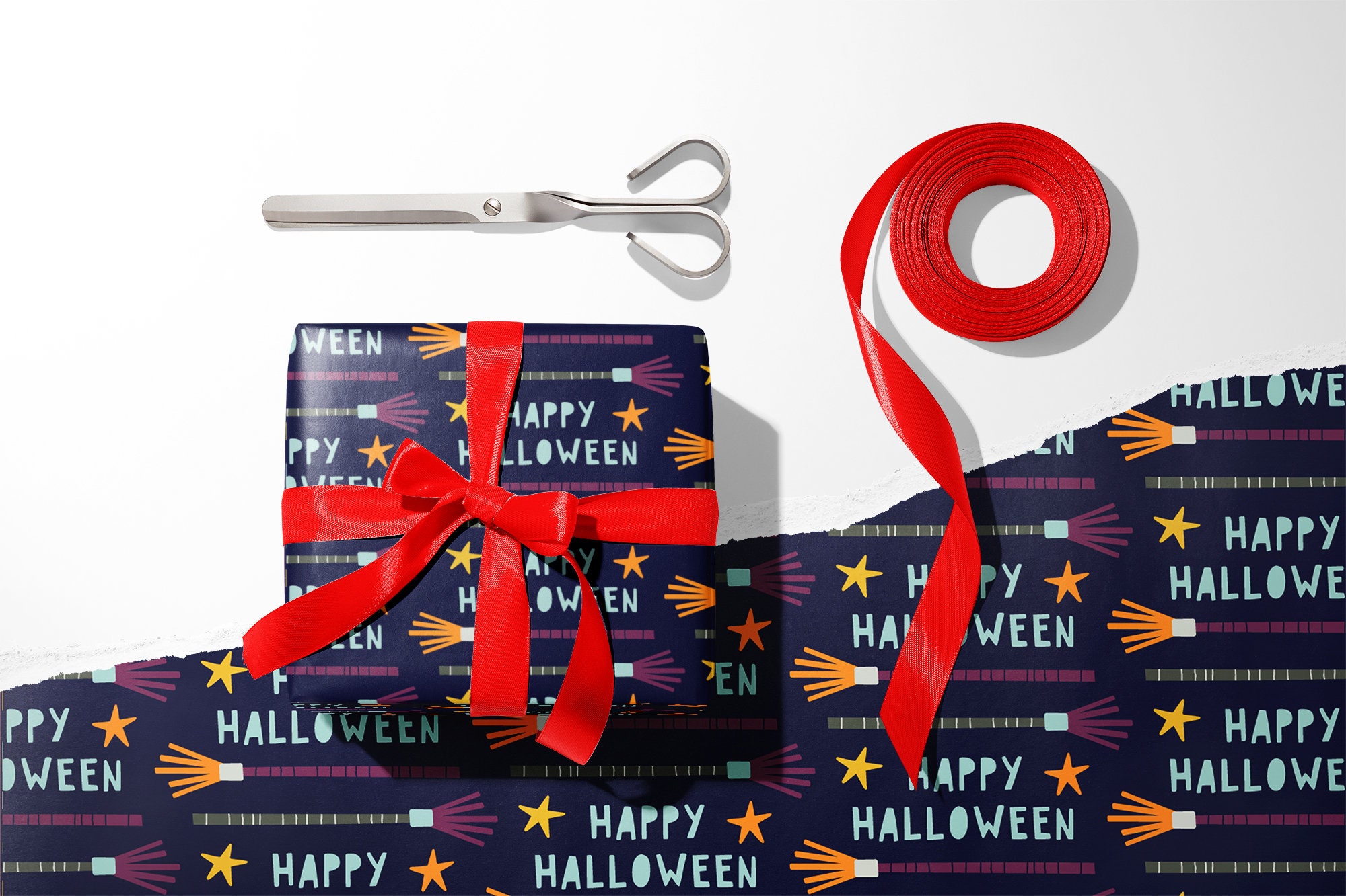 Halloween Wrapping Paper, Spooky Halloween Paper Witch Broom Wrapping