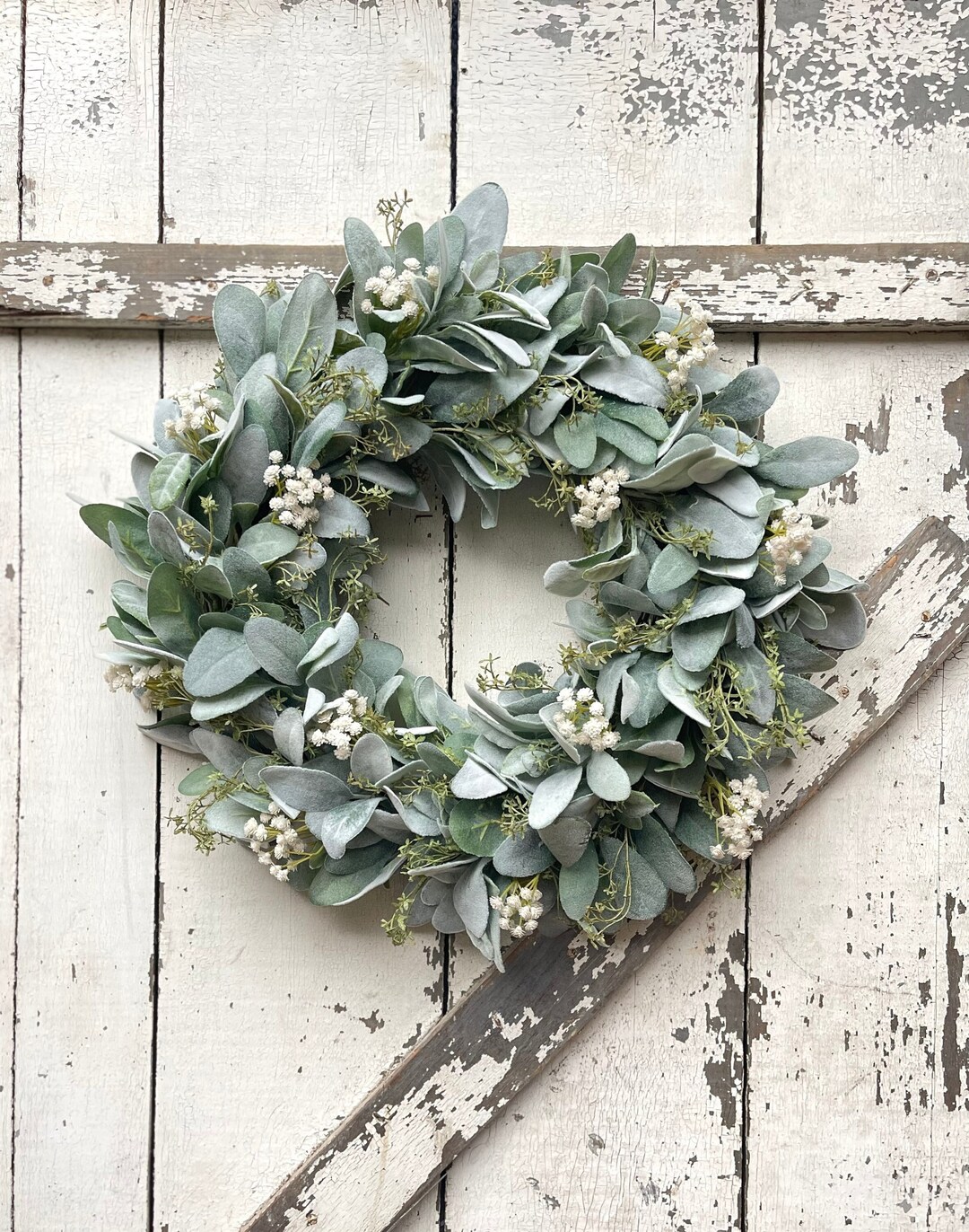 Year Round Lamb’s Ear Wreath, Greenery Wreath for Front Door, Spring ...