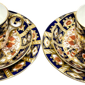 2 ANTIQUE DAVENPORT Porcelain Cup and Saucer | Imari Cake Plate | Antique Teaset Trio | c1870 -1886 | pattern #2614 Imari Cup and saucer