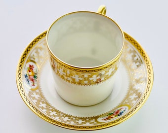 アンティーク リモージュ デミタスカップ＆ソーサーセット：金箔花模様