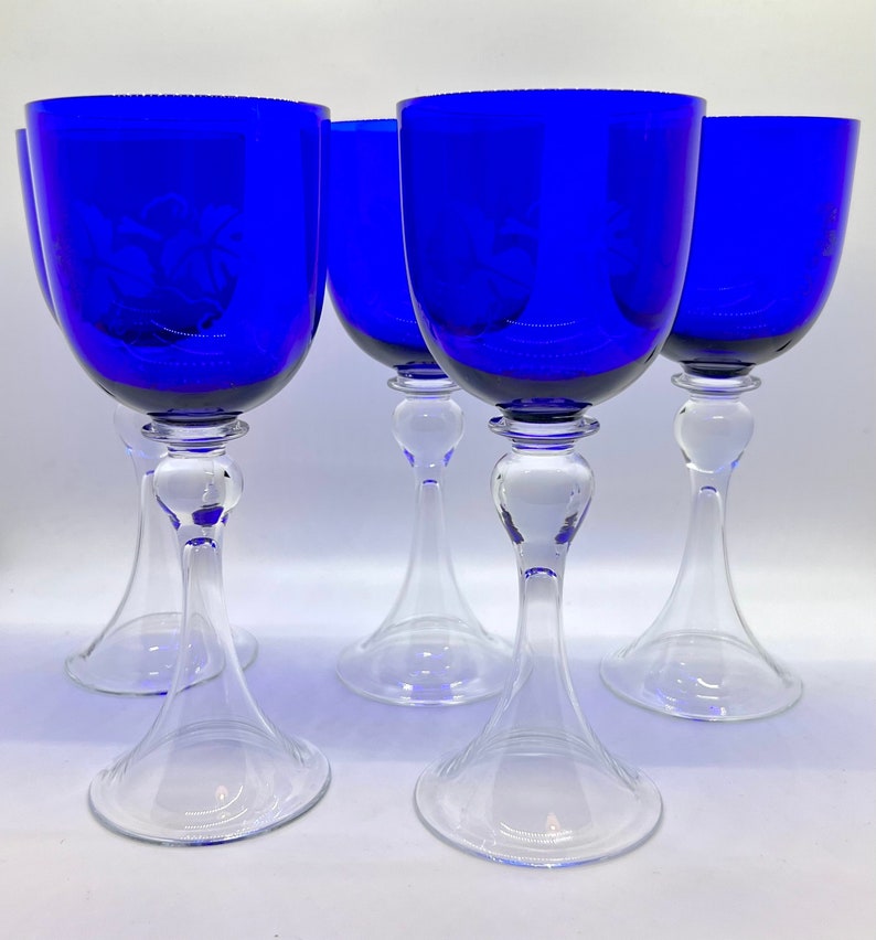 VINTAGE WINE GLASSES 5 Rare Blue Crystal Glasses Hollow Etsy