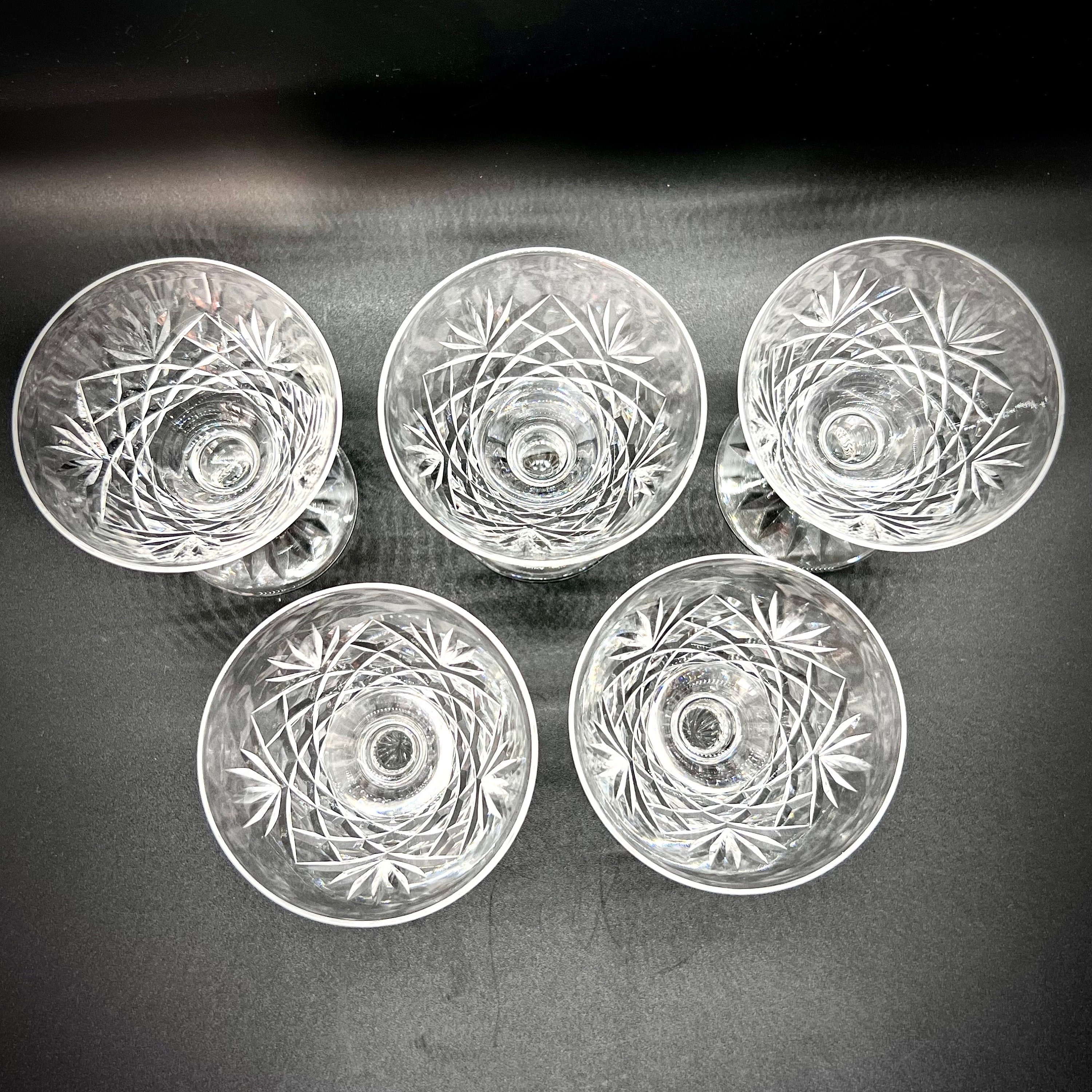 Vintage Cut Crystal Port Glasses 5 Short Stemmed Cordial Etsy