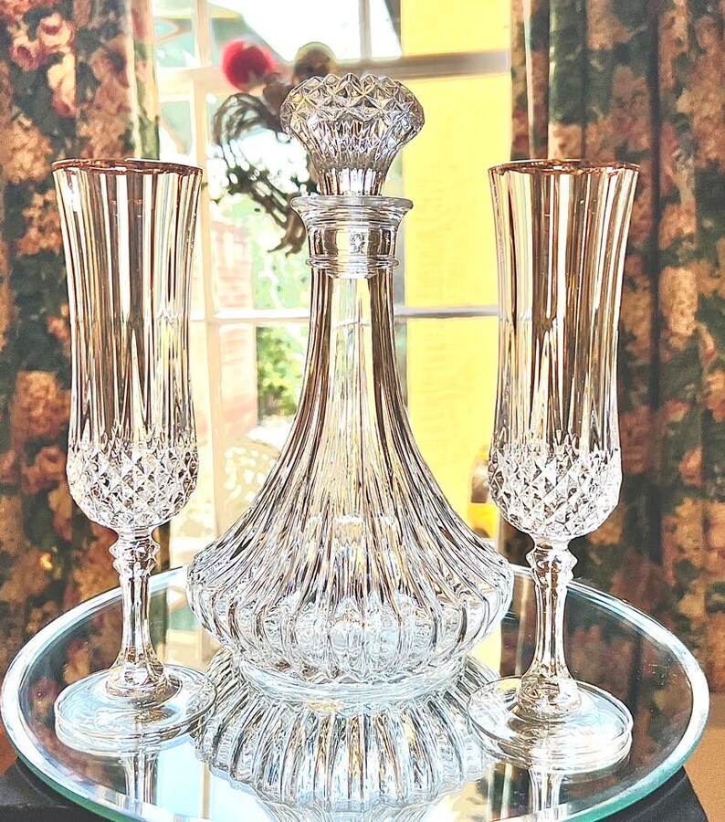 Cristal DARQUES LONGCHAMP Gold Rimmed Champagne Glass Flutes Etsy