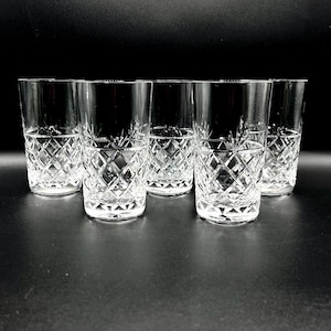 Vintage Cut Crystal Tumblers: Tall Cocktail Glasses, Set of 5