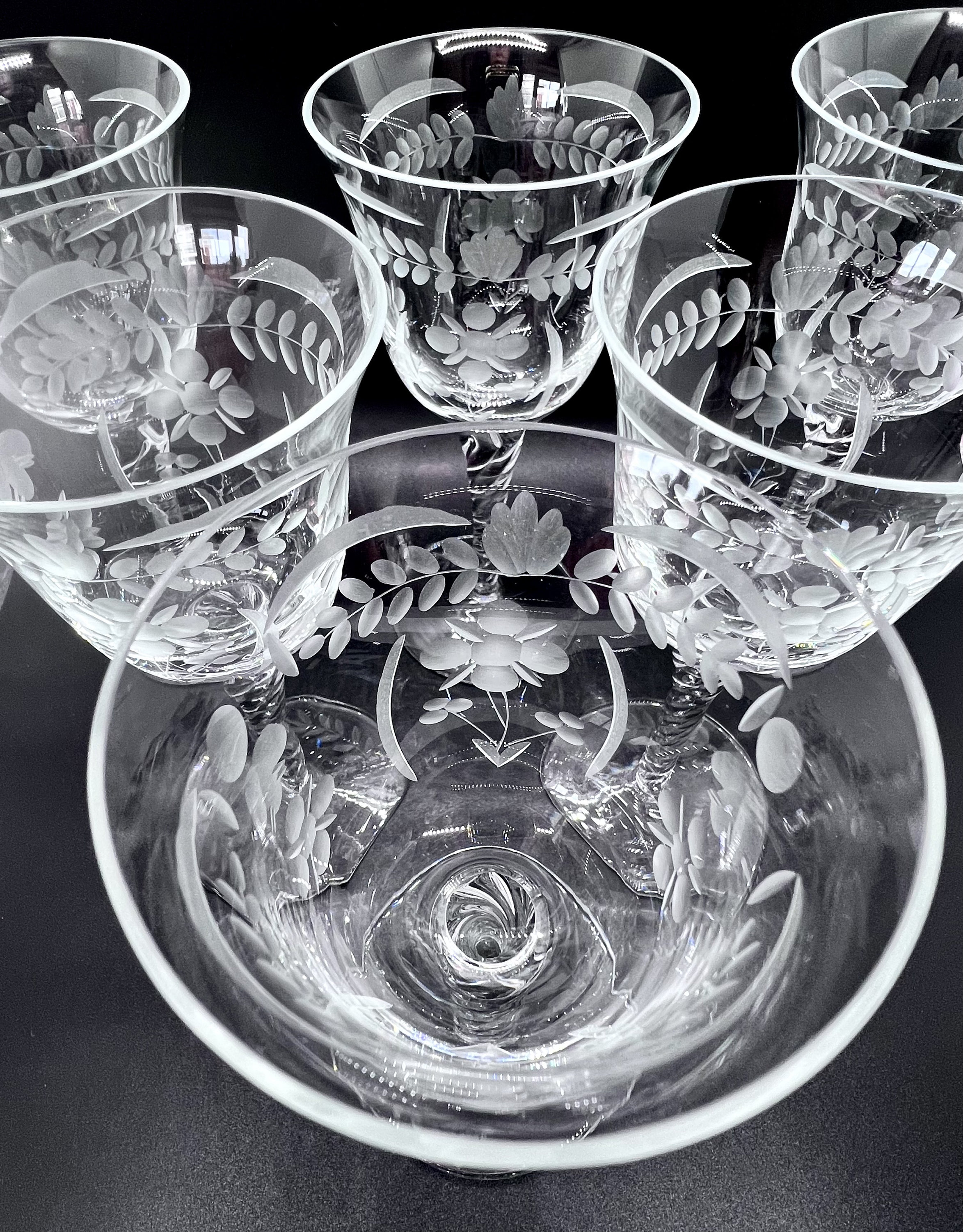 ANTIQUE ETCHED WINE Glasses 6 Vintage White Wine Glasses With Spiral