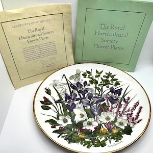 Limitierte Franklin & Wedgwood Porzellanteller mit Blumen der Jahrestellerkollektion. Die Blumen des Monats Januar von Leslie Greenwood