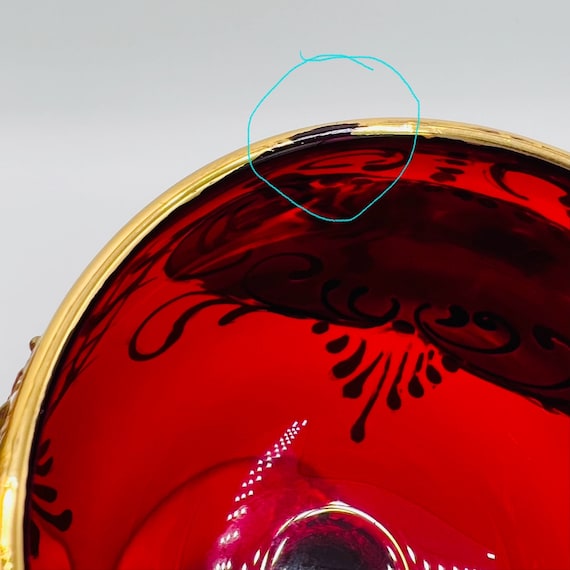 ヴィンテージ ルビーレッド ムラーノ ワイングラス：24K 金箔